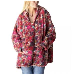 Natural Life Oversized Floral Pullover Hoodie One Size Sweater Top Furry Fleece